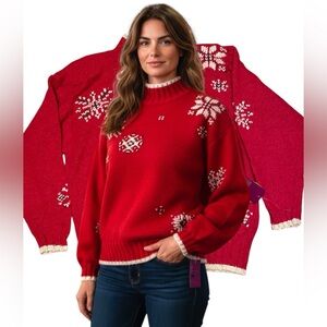 Liz Claiborne Red Snowflake Turtleneck Sweater